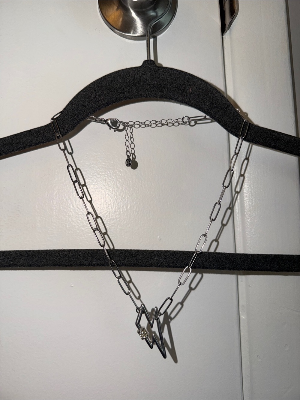 Silver Chain Necklace with Lightning Bolt Pendant - Women Jewelry